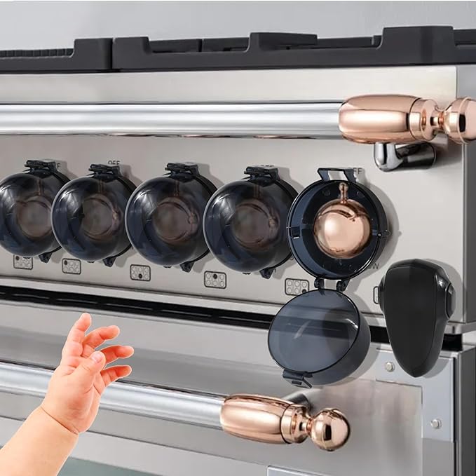 5 + 1 Packs Stove Knob Safety Covers for Child, Childproof Oven Door Lock, Baby Proofing Kitchen Gas Range Oven Knobs Locks, Black
