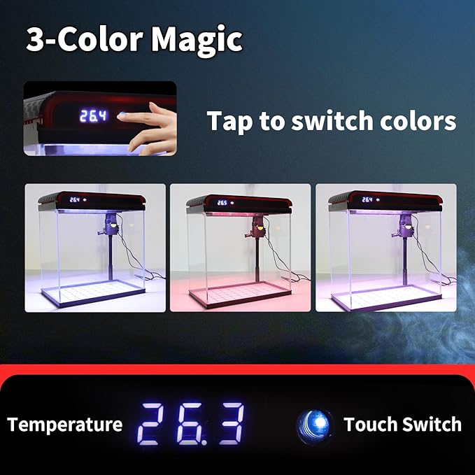 Glass 20 Gallon Fish Tank Aquarium - Smart Self-Cleaning Starter Kit with 3-Color LED Light, Ultra Quiet Pump & Filter, Temperature Monitoring for Betta Fish and Shrimp