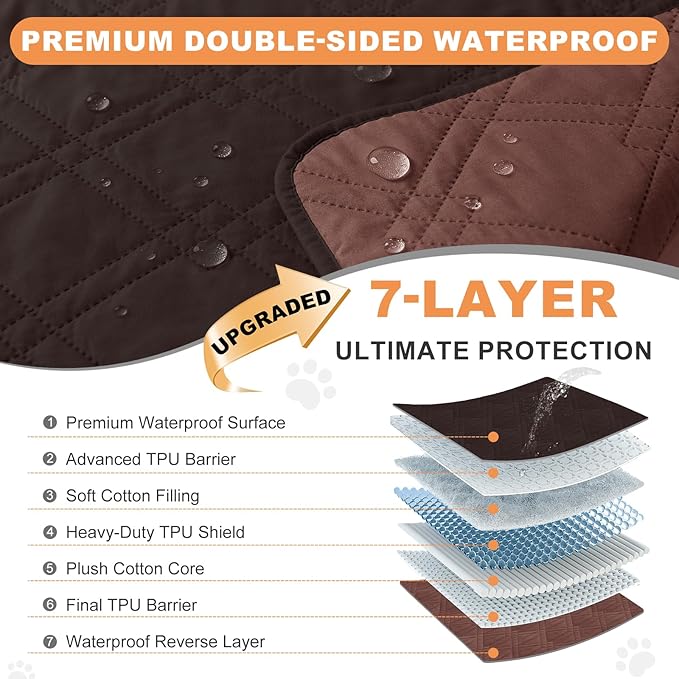 100% Waterproof Dog Couch Protector, Triple-Layer Waterproof Dog Bed Cover Pet Blanket Reversible 2-Tone Sofa Shield, Non-Slip Furniture Guard for Pets(35×71 Inch, Chocolate+Coffee)