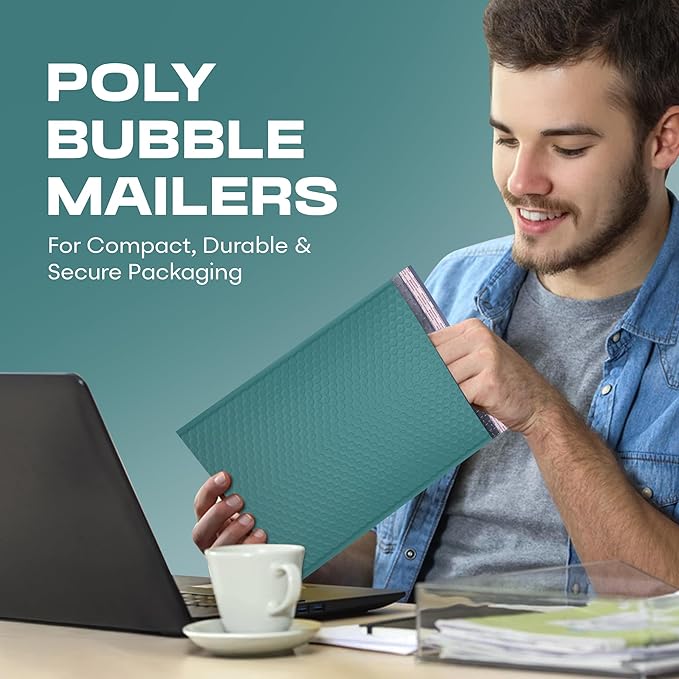 Green Extra Large Poly Bubble Mailers 14.25x20 inch #7 | Self Seal Large Padded Envelopes | Air Cushioned Bubble Mailer | Usable Size 14.25x19 Lightweight Mailing Shipping Bags| 100 Pack Bulk