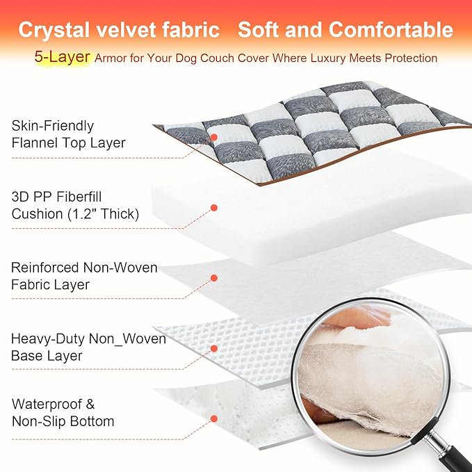 Dog Couch Cover for Washable, Non-Slip Plaid Square Sofa Cushion Protector, Soft, and Multi-Functional Pet Friendly Sofa Cover for Cats Dogs (27.6 x 59.06 inch, Grey)