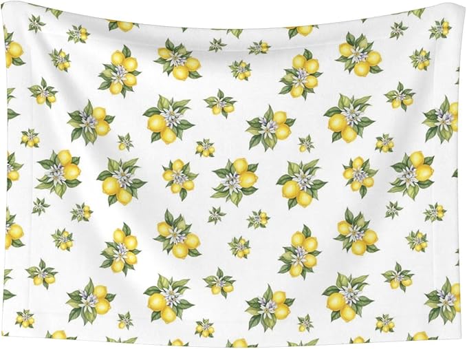 Dog and Cat Blanket in One, Yellow Lemons Trees With Green Leaves And White Flower Summer Plant, Double Sided Plush Throw with Raised Dot Pattern on One Side and Flat Velvet on Other for Variety