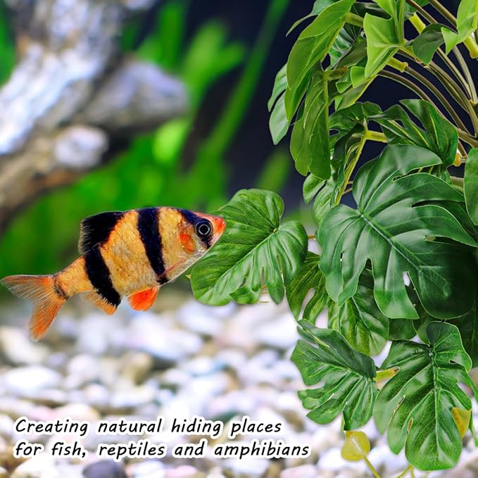 Artificial Reptile Plants for Terrarium, Amphibian Habitat Decor Artificial Hanging Plants (Turtle Leaf)