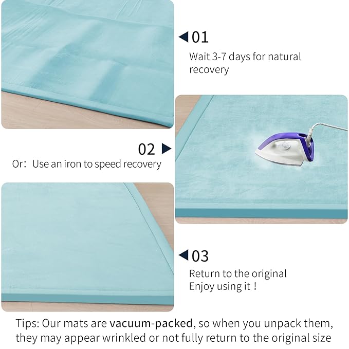 ACOMOPACK Baby Play Mat for Floor 1.3" Thick Memory Foam Play Mats 71"×79" Tummy Time Crawling with Non-Slip Bottom for Living Room,Nursery,Soft Velvet Playpen for Kids,Infants（Light Blue）