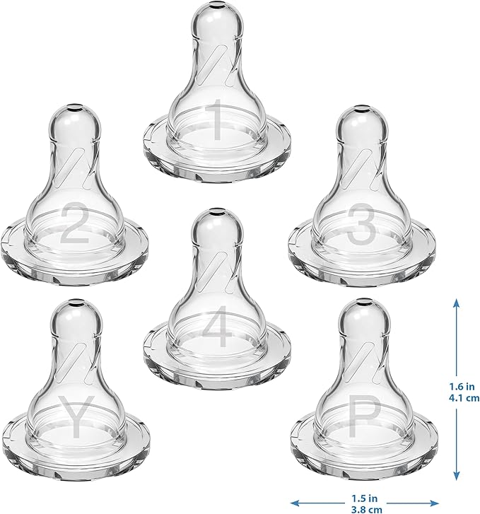 Dr. Brown’s Natural Flow Level 2 Narrow Baby Bottle Silicone Nipple, Medium Flow, 3m+, 100% Silicone Bottle Nipple, 6 Count