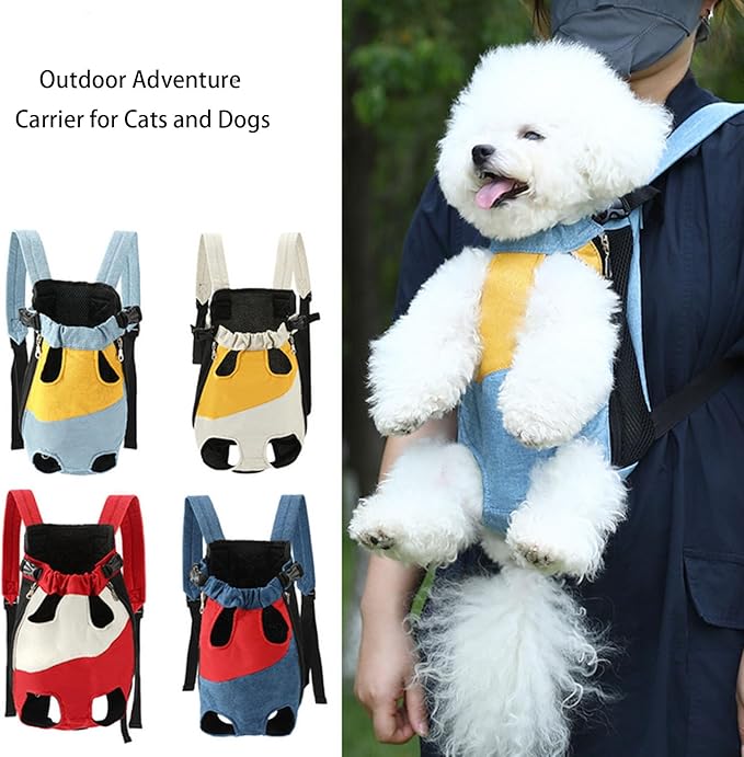 Lightweight Pet Backpack Carrier for Small Dogs & Cats - Easy-Fit Adjustable Straps, Basic Legs-Out Design, Durable for Daily Use (Fits Pets Under 15lb) (Yellow-Blue Color-Blocked, Small)