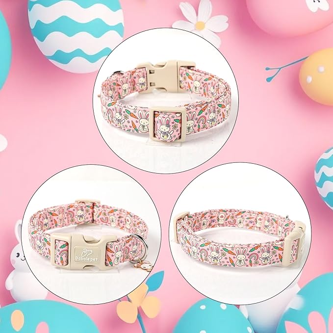 Easter Dog Collar for Small Dogs - Pink Girly Bunny Dog Collars, Cute Girl Dogs Easter Collar, Adjustable Female Spring Holiday Pet Collars with Quick Release Buckle XS
