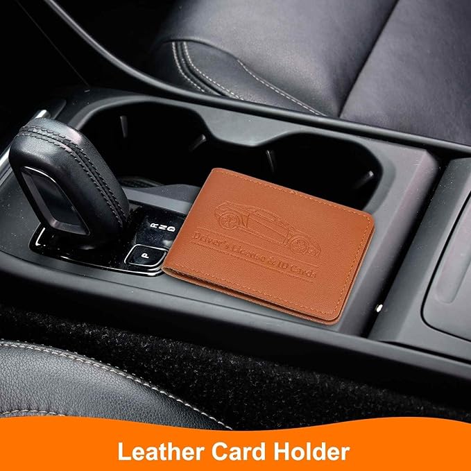 HARFINGTON Car Registration and Insurance Holder PU Leather Vehicle Glove Box Organizer Storage Accessories Car ID Holder with 6 Pockets for License ID Card Bank Card Documents, Red