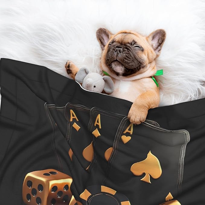 Waterproof Dog Blanket Soft Pet Blanket for Puppy Cat, Fleece Cat Throw Blankets for Furniture Bed Couch Sofa Reversible - Casino Cards Poker