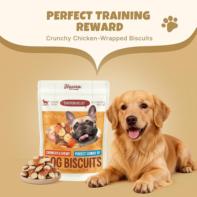 Havira Chicken Wrapped Biscuits Dog Treats, 16oz Crunchy Training Treats for Dogs, Rawhide Free Snacks for Small & Medium Breeds, Peanut Butter Flavor