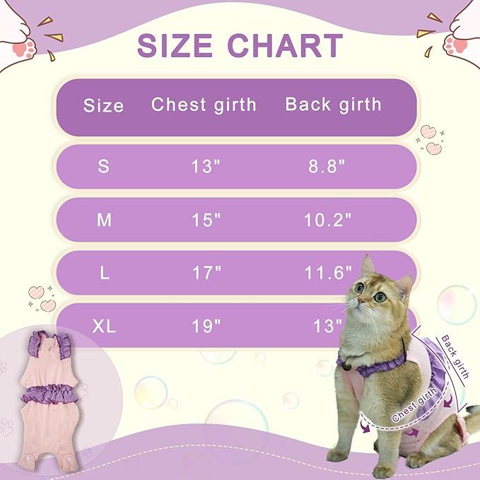 Cat Recovery Suit,Kitten Onesie After Surgery,E-Collar Alternative for Abdominal Wound and Skin Diseases,Soft Breathable Bodysuit After Spay（Purple-m）