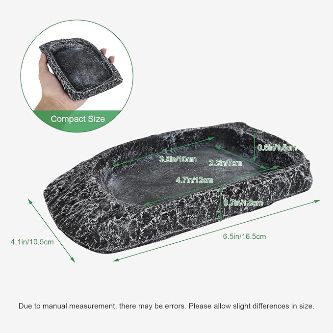 Reptile Water Dish for Bearded Dragon Tank Accessories, Hygger zoo Hermit Crab Food Bowl Reptile Food Dish Corner Rock Terrarium Feeding Bowl Tortoise Water Dish for Leopard Gecko Turtle Snake, Black