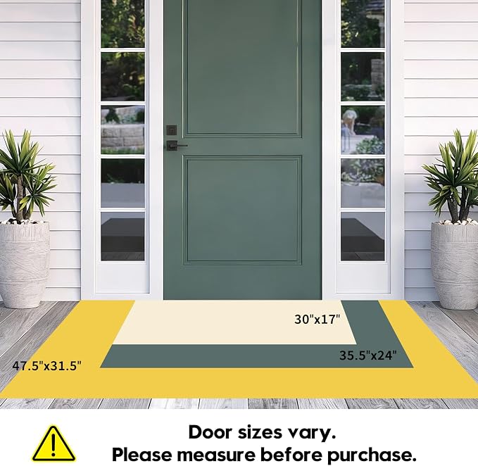 Front Door Mat, Heavy Duty Non-Slip Rubber Dirt Trapper, Quick-Dry Low-Profile