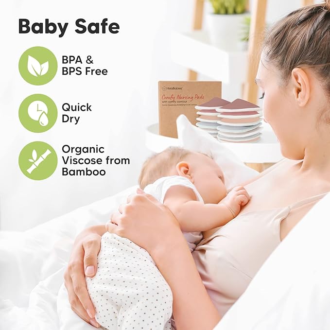Organic Nursing Pads - 14 Washable Viscose Derived from Bamboo Breastfeeding Pads, Wash Bag, Reusable Breast Pads for Breastfeeding, Nipple Pads for Breastfeeding Essentials (Lovelle, M 3.9")