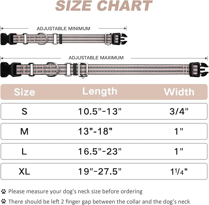 Martingale Dog Collar, Adjustable Nylon Reflective Collar with Quick Release Buckle (Pink Ivory, Medium)