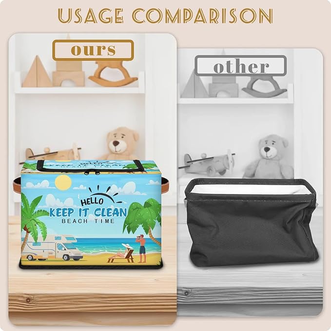 Rectangular Storage Baskets for Shelves - Waterproof Foldable Laundry Basket, Nursery Hamper, Reusable Toy Bin for Organizing Toys, Books, Clothes, Closet 14"x10.2" x10.4"(Beach)