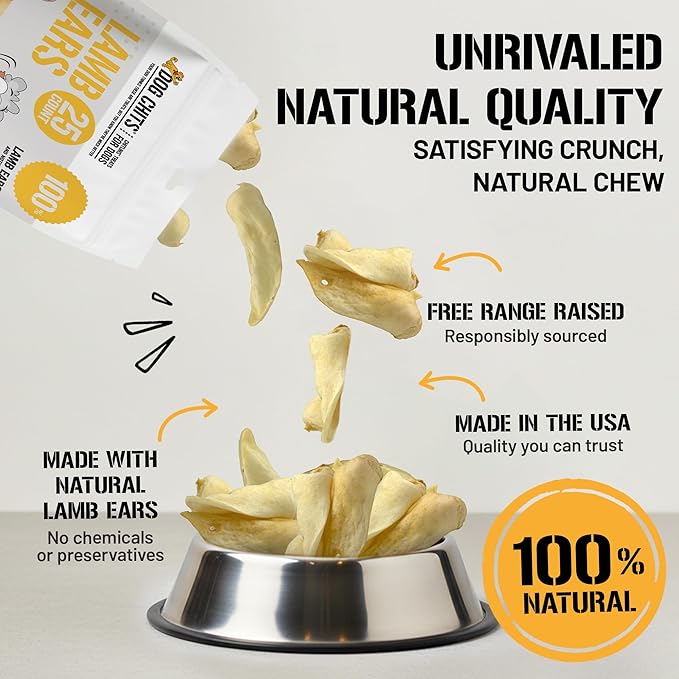Dog Chits Lamb Ears for Dogs – 100% Natural Baked Lamb Ear Dog Treats – Grain-Free, High Protein, Lower Fat Training Chews – Dental Health & Joint Support – for Medium and Small Pups – 35 Pack