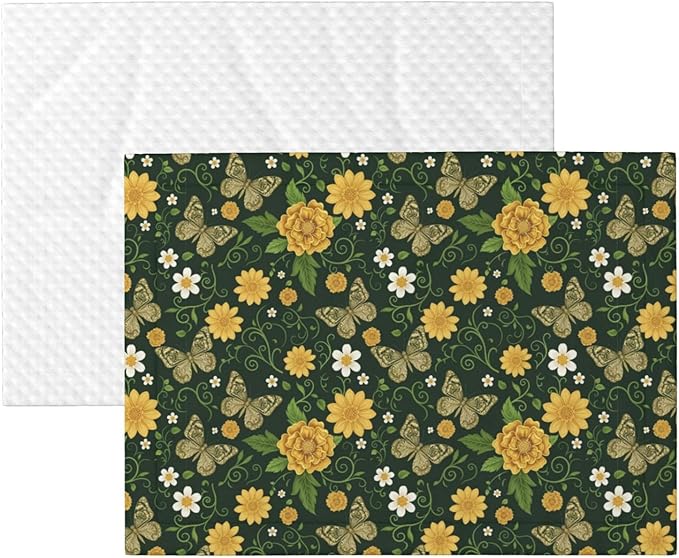 Reversible Pet Blanket for Sofa Protection Pet Comfort, Gold Flowers with Butterfly, Double Sided Design with Cozy Nubby Nap Side and Durable Smooth Play Side