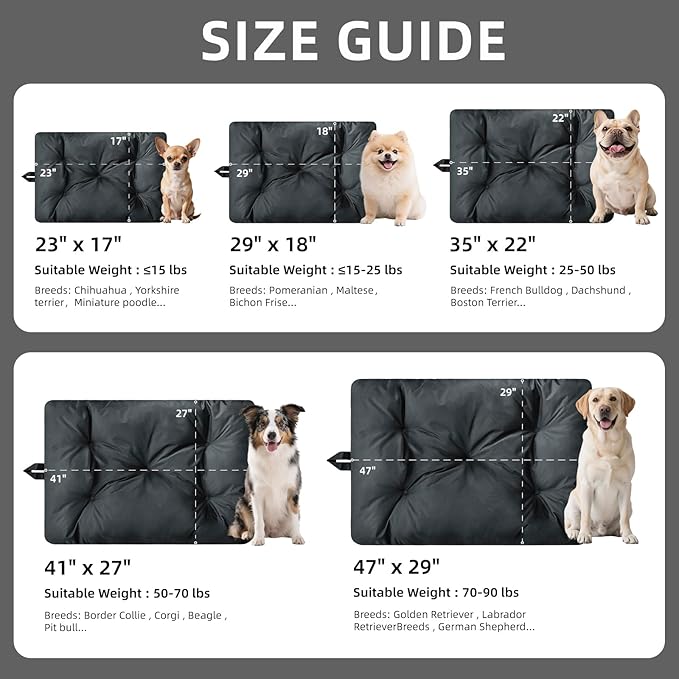 Chew Resistant Dog Bed for Extra Large Dogs - Durable 47"x29" Kennel Pad with Soft Plush Filling, Machine Washable Crate Mat for Aggressive Chewers, Indoor Outdoor Pet Bed, Black