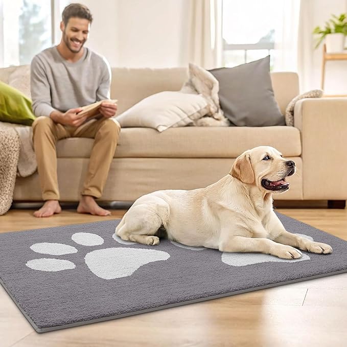 Buganda Dog Door Mat for Muddy Paws, Absorbent Dirt Trapper Washable Indoor Doormats, Non Slip Low-Profile Mud Mat for Dogs, Front Entrance Doormat for Inside Floor (59x24 Inches, Light Grey)