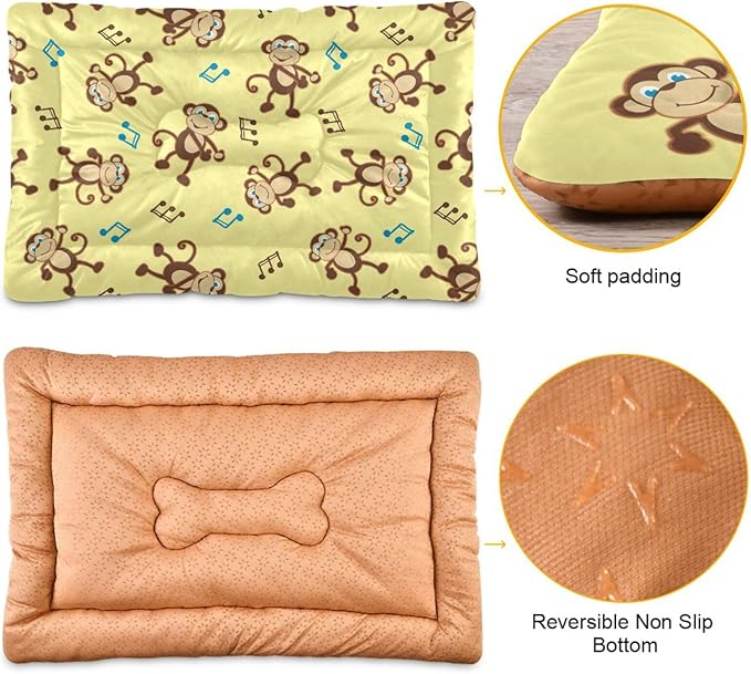 Dancing Monkey Music Notes Pet Bed Cute Dog Bed Mat Absorbing Non Slip Pad Pet Sleeping Mat for Small, Medium, and Large Dogs Puppy Cat 24 in x 18 in
