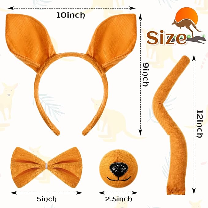 Zhanmai Mardi Gras Costume Kangaroo Costume Set Party Accessories Cosplay Outfit Kit Animal Tutu Skirt Ears Headband Bowtie Tail Nose (Dark Yellow)