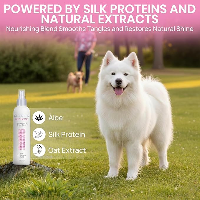 BioSilk for Dogs Detangling Spray with Shine Support, Lightweight Leave in Grooming Mist That Helps Smooth Coats, Detangle, and Add Shine Without Buildup, 8 Fl Oz - 6 Pack