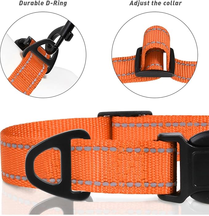 TagME Reflective Nylon Dog Collars, Adjustable Classic Pet Collar with Quick Release Buckle for Small Dogs, Orange, 5/8" Width