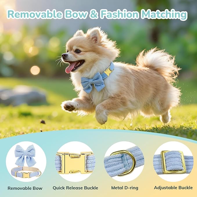 Small Dog Collar Harness and Leash Set, Dog Harness no Pull with Bowtie, Breathable Cotton Adjustable Pet Puppy Harness, Easy Walk Dog Harness, S(14–18.9")
