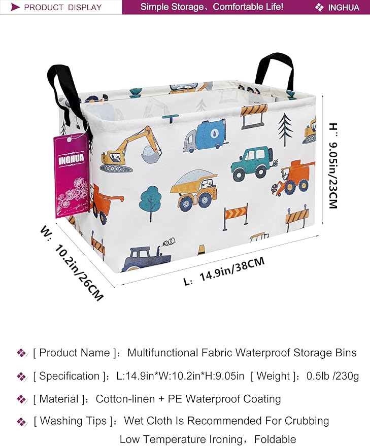 Rectangular Storage Basket Fabric Organizer Bin for Toys,Books,Clothes,Gifts,Pets-Perfect for Home,Office,Nursery,Dorm,Shelf(Rec-Vehicles)