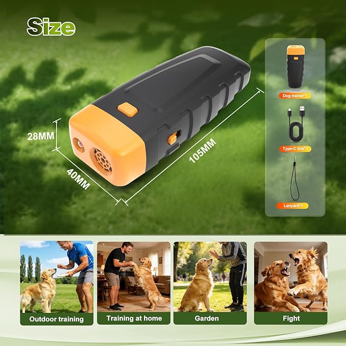 Bark Deterrent Training Device, Rechargeable Ultrasonic Anti Barking Device for Dogs, Dog Bark Control Devices Safe for Dogs & Human Portable Indoor Outdoor, Dog Training & Behavior Aids