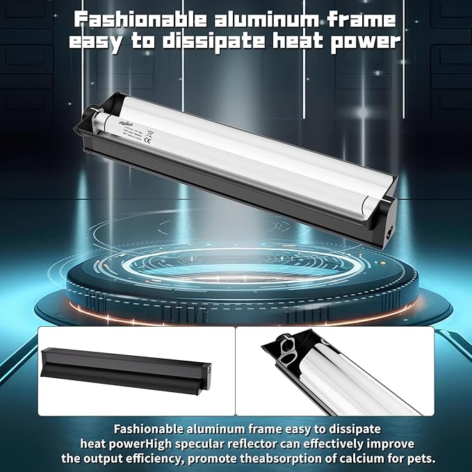 T5 UVB Reptile Lighting Fixture, UVB Light for Reptiles, 24W 10.0 UVB Lighting Combo Kit for Desert & Tropical Reptiles (Lizard, Bearded Dragon, Tortoise), 22INCH