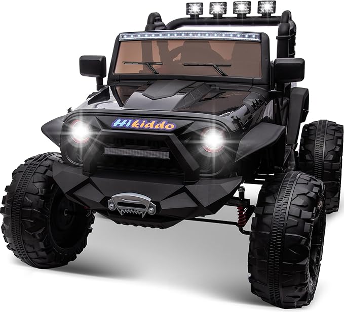 24V 9Ah Ride on Toy for Big Kids, 4x4 2 Seater Ride on Car Truck w/Remote Control, 4x200W Motors - Black Warrior