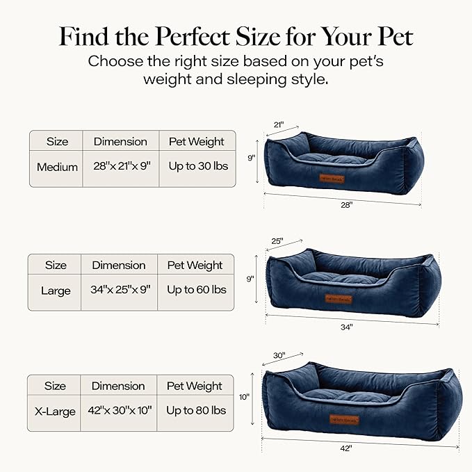 Modern Threads Luxury Dog Bed - Comfortable Tufted Velvet Cushion for Small to Large Dogs - Machine Washable - Durable & Cute Sleep Space for Pets - Pamper Your Pet with Cozy Beds - Denim