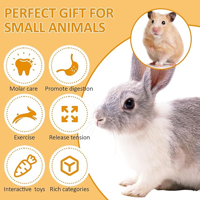 BESENL 36PCS Guinea Pig Hay Food Natural Rabbit Chew Toys for Teeth，Hamster Toys, Bunny Chew Toys Timothy Hay Treats for Rabbits Chinchillas Rats, Small Animals Teeth Grinding