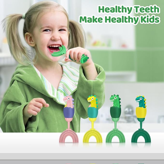 U-Shaped Toothbrush for Kids Ages 2-7， Soft Food-Grade Silicone for Sensitive Gums， 360° Teeth Cleaning Design，Training & Travel-Friendly Toddlers' Toothbrush (Purple)