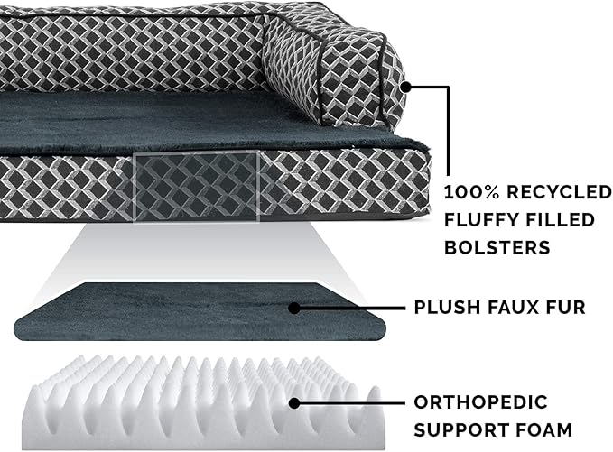 Furhaven Comfy Couch Plush & Décor Sofa-Style Egg Crate Orthopedic Foam Dog Bed - Diamond Gray, Small