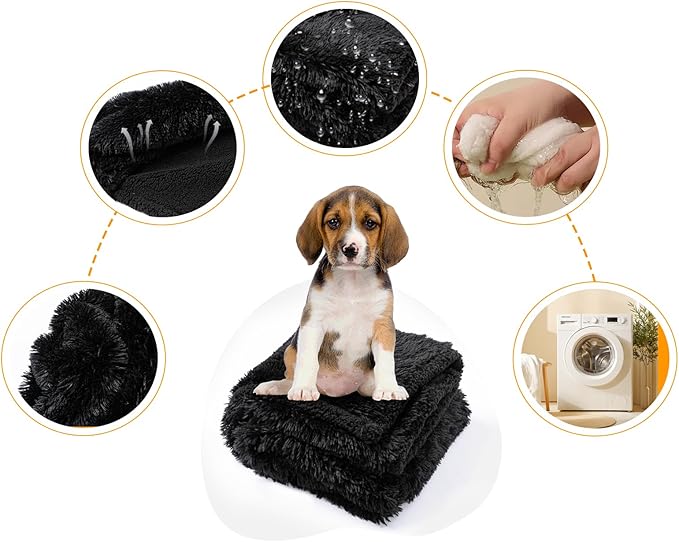 Black Calming Dog Blankets Waterproof Pet Blanket for Dogs 40x28in Puppy Cats Fluffy Long Faux Fur Throw Blankets for Couch Protector Love Bed Cover Washable(Black,S)
