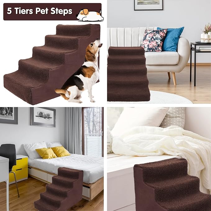 Topmart Plastic Dog Stairs 5 Tiers, Pet Steps/Ladder for Couch/Bed, Non-Slip, Cat Dog Stairs for Old/Injured/Short-Legged Pets