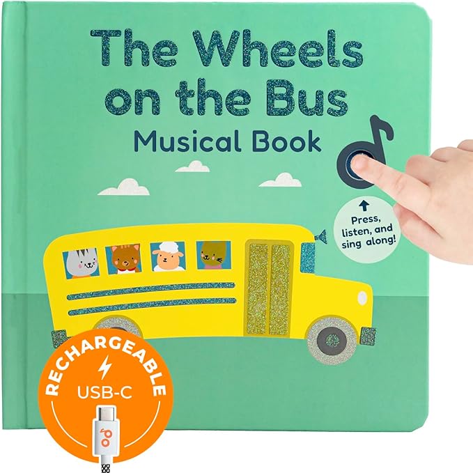 Calis Books The Wheels on The Bus Book | New Rechargeable Musical Book, No More Batteries | Books for 1 Year Old | Wheels on The Bus Toy | Musical Book for Toddlers 1-3 | Musical Toy for Toddlers