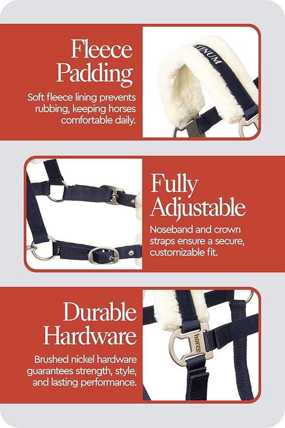 HORZE Howard Soft Fleece Padded Adjustable Polyester Horse Halter - Peacoat Dark Blue - Pony