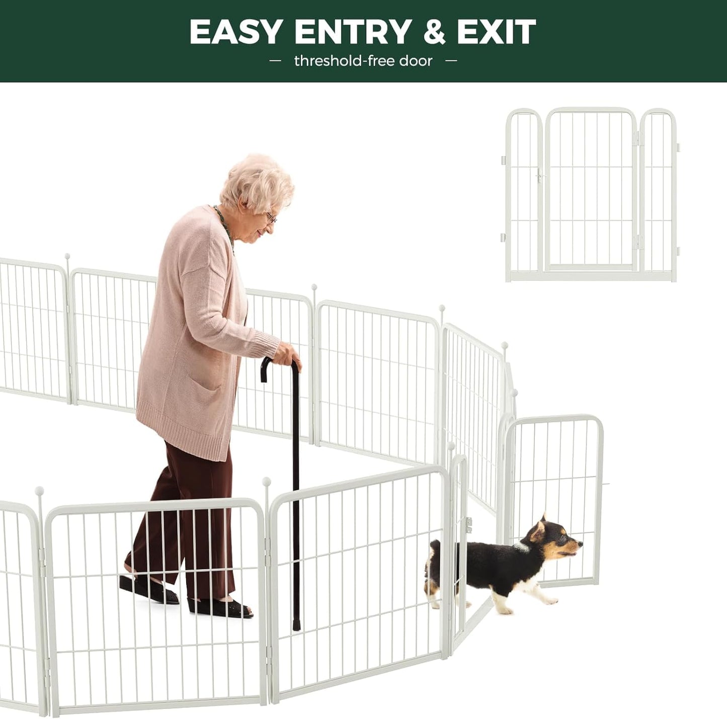 FXW Rollick Unleashed Dog Playpen for Indoor, Yard, RV Camping, 32 inch 48 Panels for Small and Medium Dogs, White│Patented