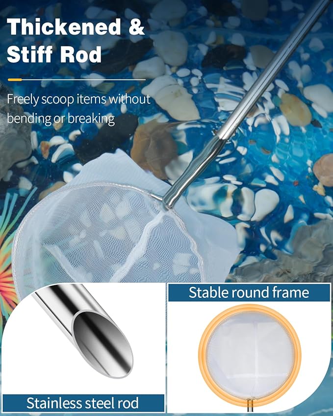 Pawfly 4 Inch Aquarium Shrimp Net for Baby Fish, Small Soft Round Fine Mesh and Long Extendable Stainless Steel Handle for Tank & Pond