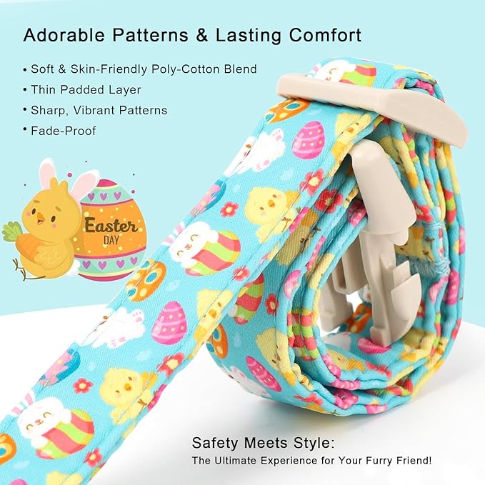 Easter Dog Collar for Medium Dogs - Cute Easter Egg Hunt Dog Collars for Boy Girl Dogs, Playful Bunny & Chick Print, Lightweight Adjustable Spring Holiday Dog Collar M