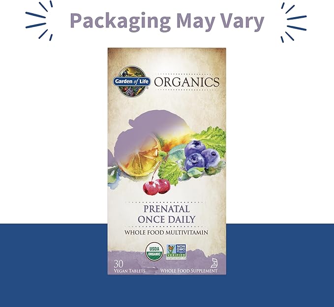 Garden of Life Organics Prenatal Vitamins - 30 Tablets, Prenatal Once Daily Whole Food Vitamins for Women with Folate not Folic Acid, Vitamin D3, Iron, Vegan One a Day Prenatal Multivitamin