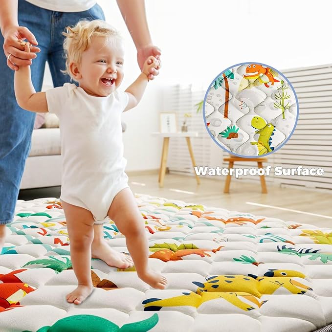 Baby Play Mat 71" X 59" Playpen Mat Upgraded Thicken Baby Floor Play Mat Non-Slip Cushioned Crawling Mat Waterproof Activity Playmats for Babies Toddlers Infants (71X59, Letter Dino)