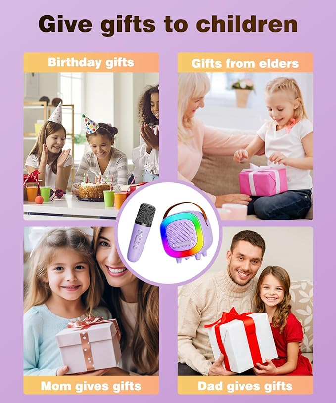 Mini Karaoke Machine Speaker for Kids Adults, Portable Bluetooth with 1 Wireless Microphones, Children's Day Birthday Gift Ideas for Toys for Teens Boys and Girls Aged 4, 5, 6, 7, 8, 9, 10, 11, 12+