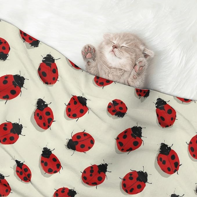 Waterproof Dog Blanket Soft Pet Blanket for Puppy Cat, Fleece Cat Throw Blankets for Furniture Bed Couch Sofa Reversible - Beautiful Red Ladybug 3