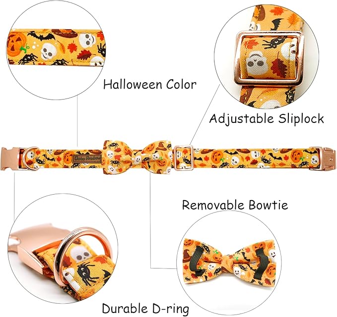 Halloween Dog Collar, Pet Collar Bow Fall Puppy Collar Girl Boy Holiday Collars Gift Bow Cute Soft Puppy Collars for Small Dogs