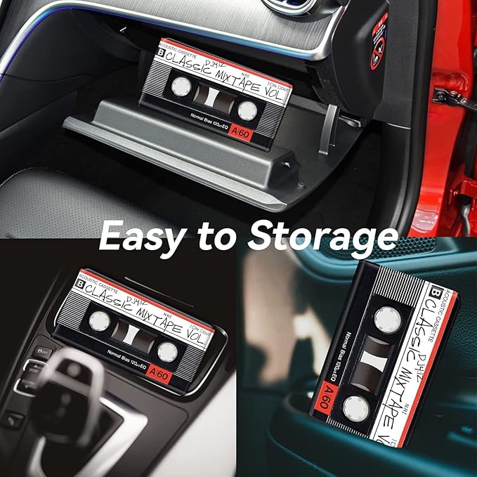 Car Registration and Insurance Holder, Leather Car Glove Box Organizer, Cool Car Accessories for ID, Driver's License Cards & Essential Document, business cards, Men&Women, Retro Audio Cassette